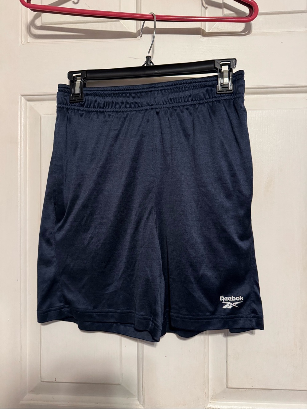 Reebok Men's Navy Athletic Shorts with White Logo with pockets